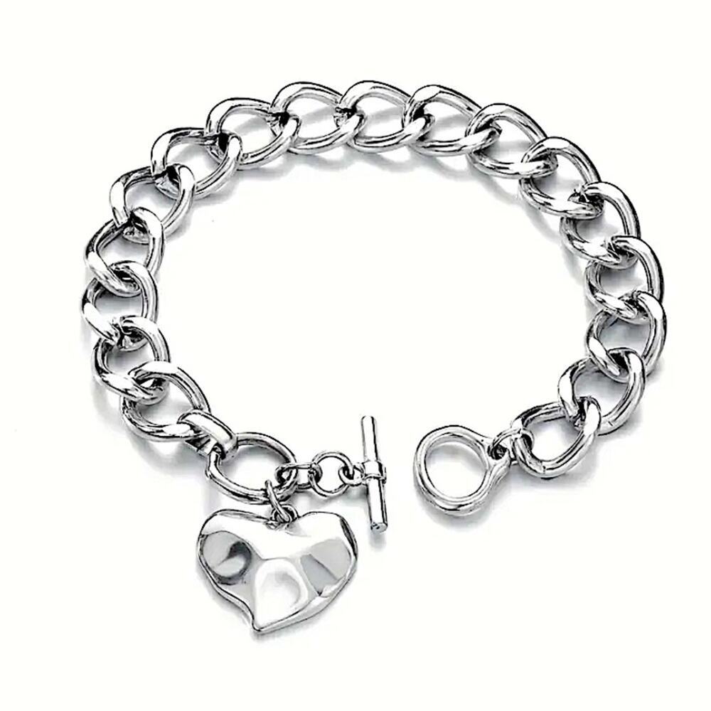 Stainless Steel Rectangular Bracelet Boho Hammered Chain Link